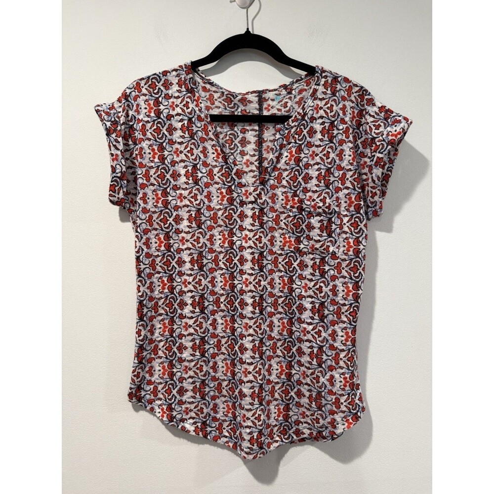 Kate & Sam Top Women Small Geometric Floral Indie Boho Sheer Stretch Work Travel